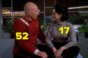 When they filmed the Star Trek: The Next Generation episode "Tapestry," Patrick Stewart was 52 and J.C. Brandy was 17