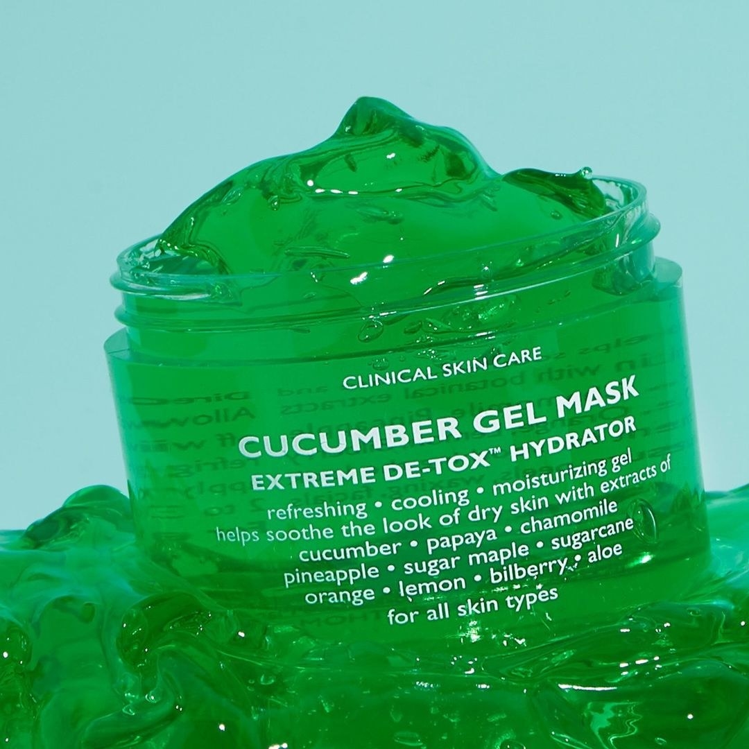 an open jar of the aloe vera gel mask; it looks squishy and gelatinous