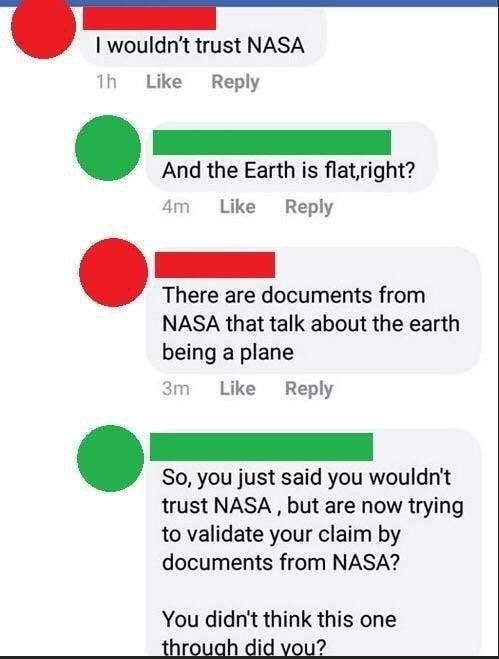 person who says i wouldn&#x27;t trust nasa and they ciite nasa as their source as to why