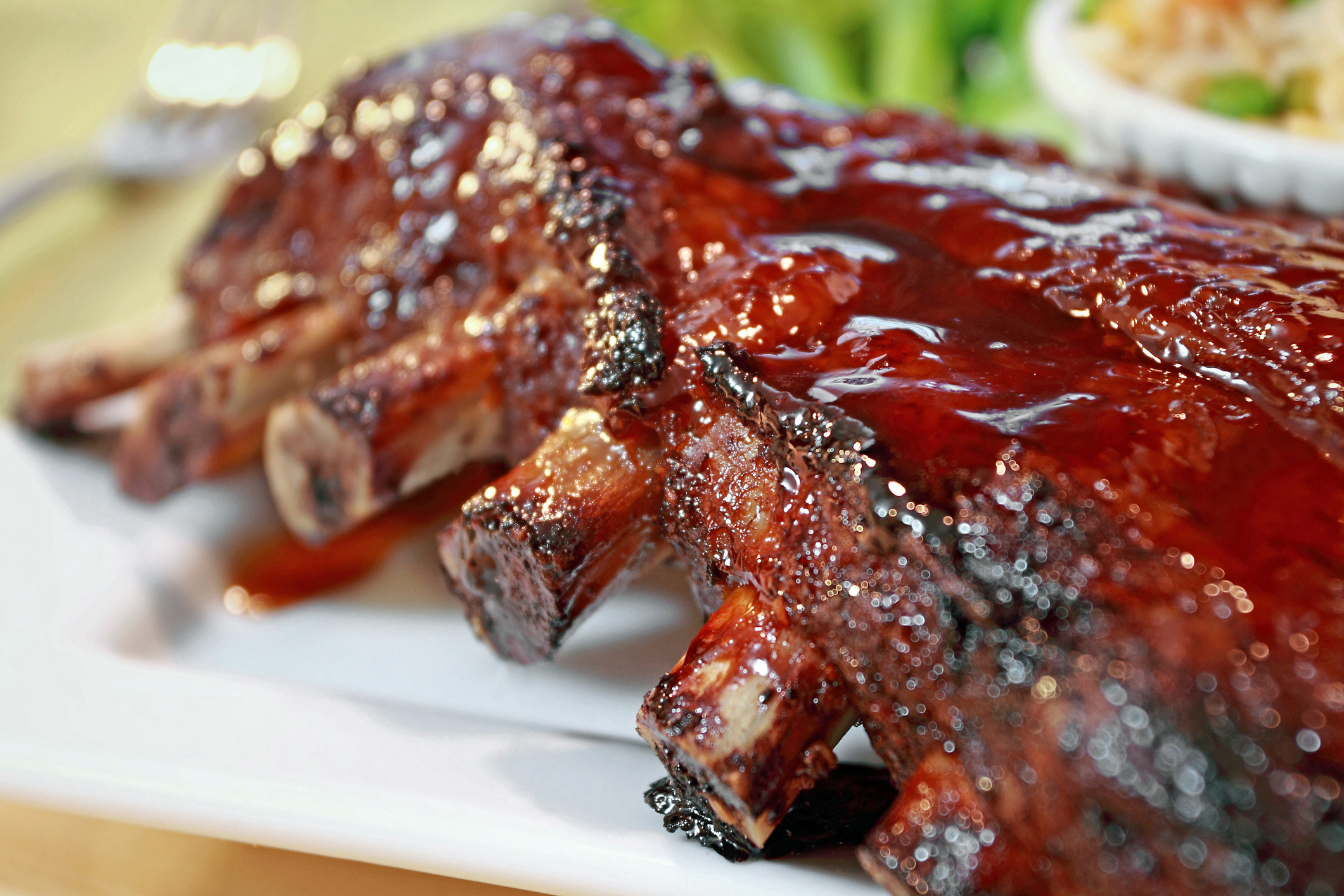 A rack of barbeque pork ribs