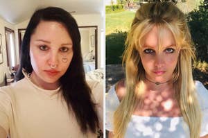 Selfie of Amanda Bynes and a selfie of Britney Spears