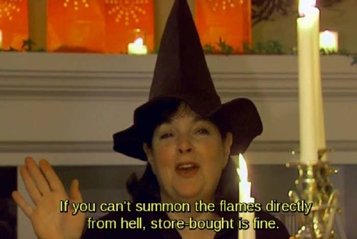 Ina Garten joking and saying "If you can't summon the flames directly from hell, store-bought is fine"