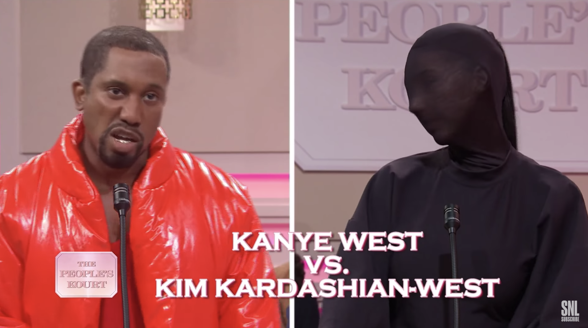 Kanye speaks while wearing a puffer jacket