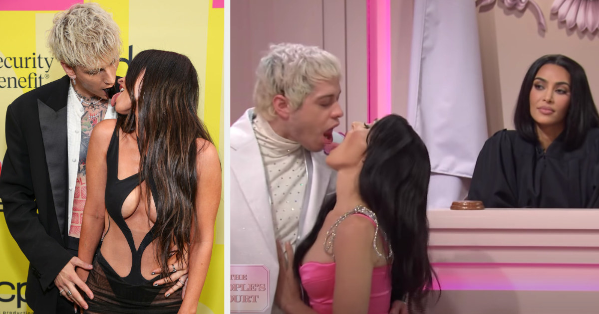 The real Megan and MGK touching tongues vs the SNL version of the couple about to touch tongues