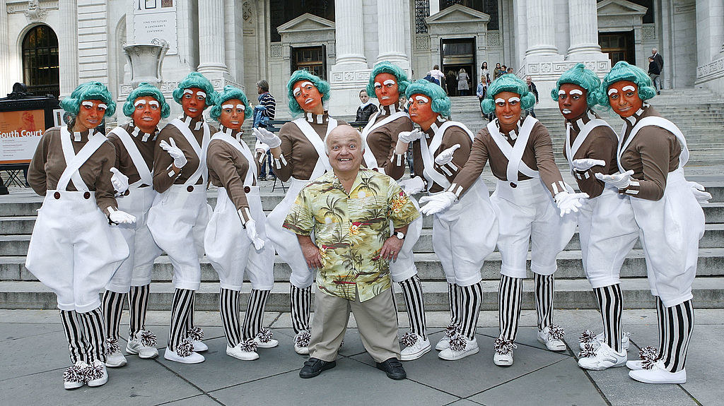 Rusty Goffe, who starred in the 1971 version of the film, and the Oompa Loompas hand out Golden Tickets for the &quot;40th Anniversary of Willy Wonka &amp;amp; The Chocolate Factory&quot;