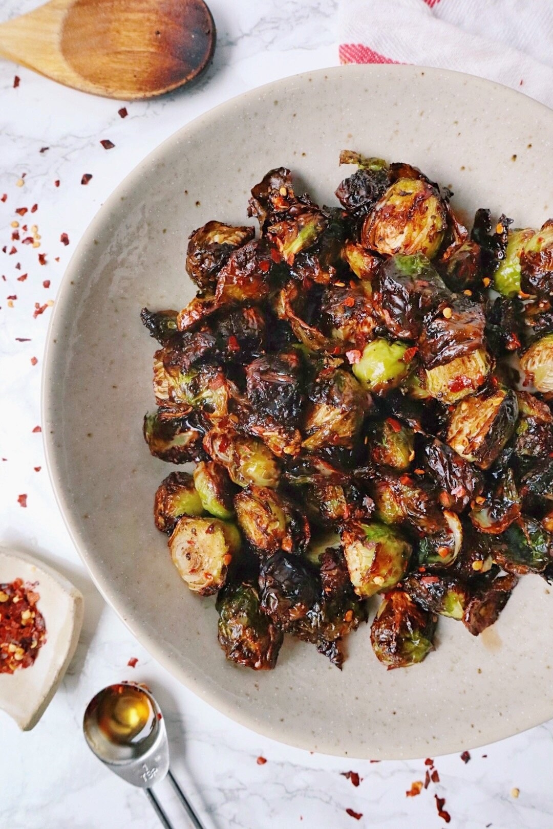 Crispy honey balsamic Brussels sprouts.