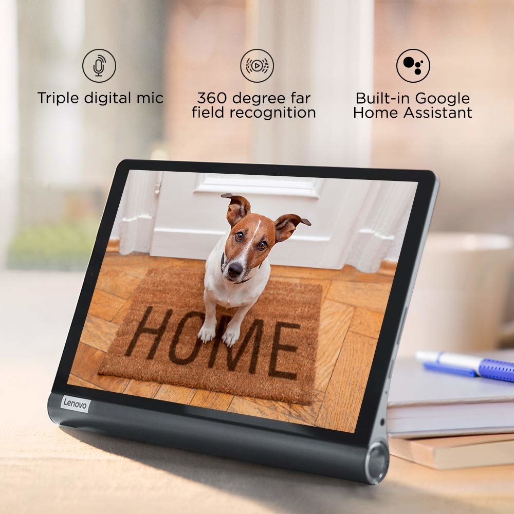 A tablet with a photo of a dog on it