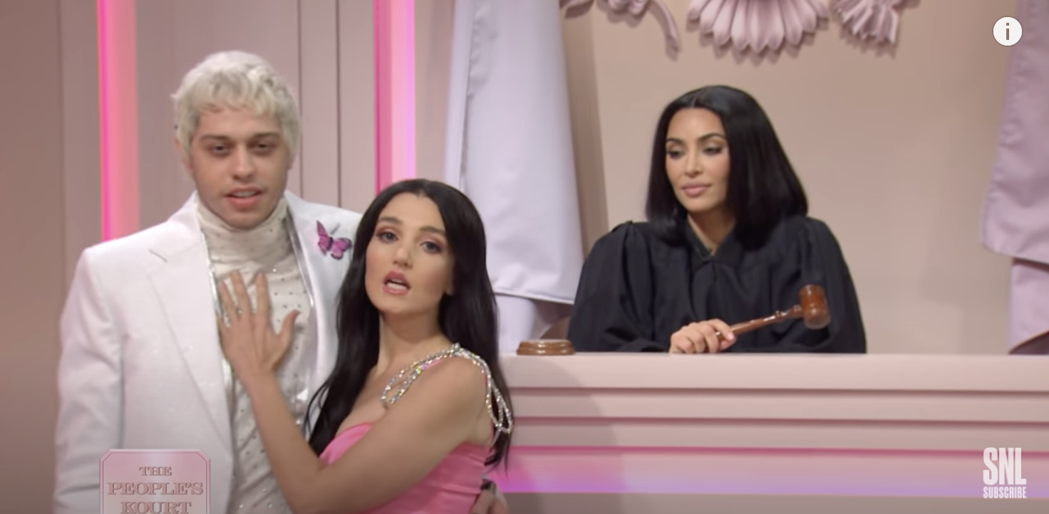 Pete as MGK, Chloe as Megan, and Kim as the judge