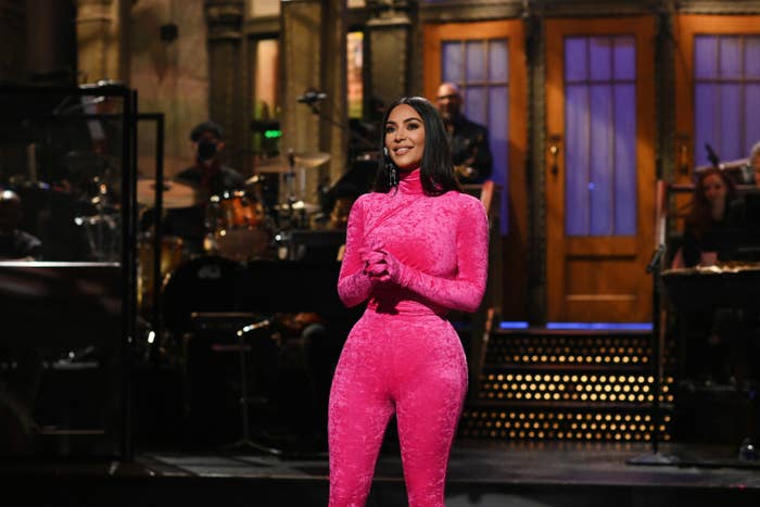 Kim wears a bodysuit during her monologue