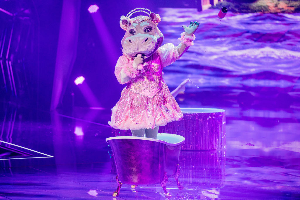 The character &quot;The Hippopotamus&quot; is on stage during the show &quot;The Masked Singer&quot;