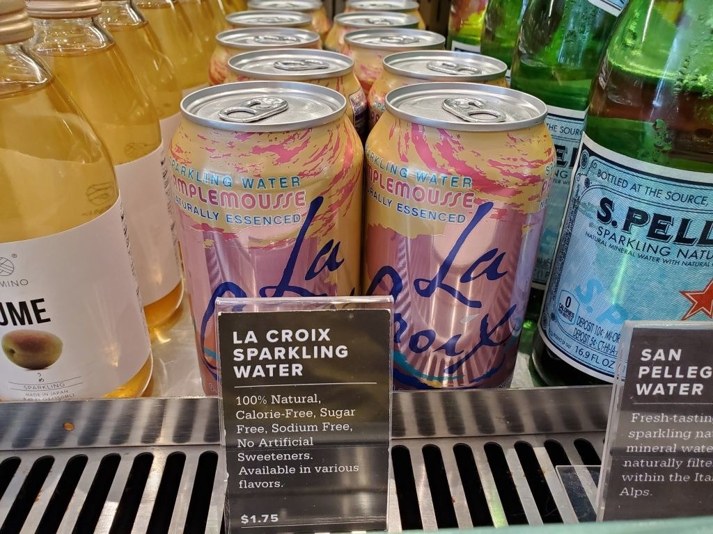 La Croix cans in a display case
