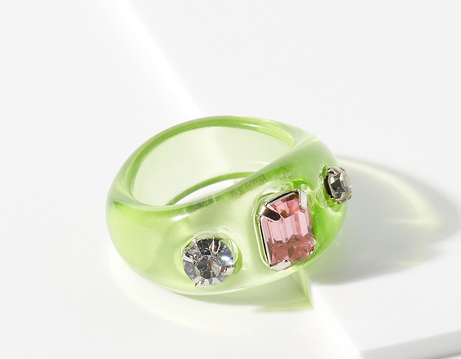 A chunky ring with fake jewels on the top