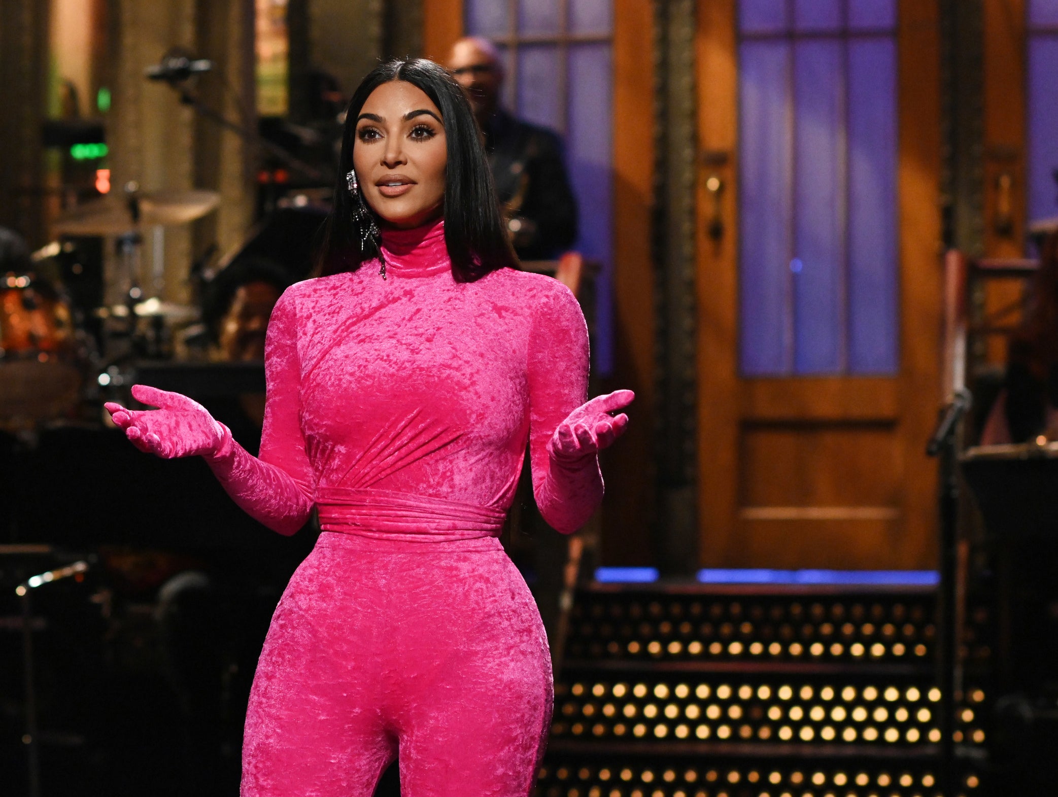 Kim Kardashian during her opening SNL monologue