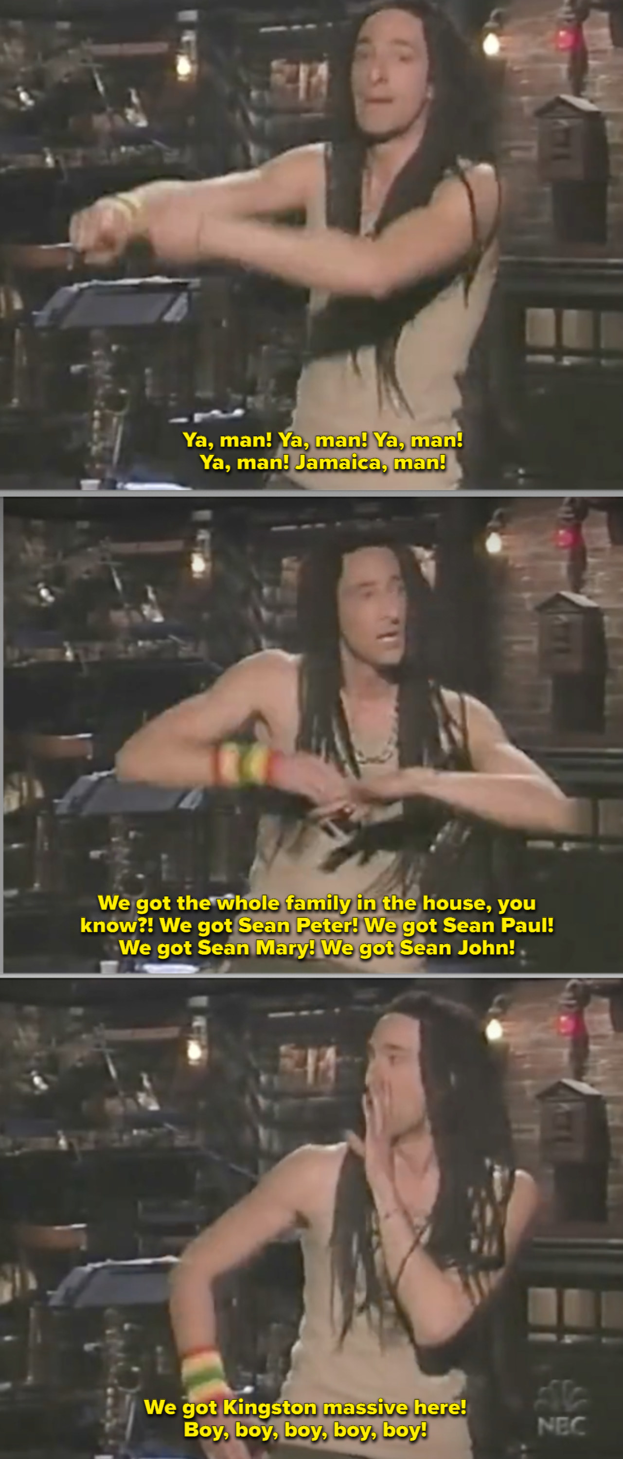 Adrien Brody on the &quot;SNL&quot; stage wearing fake locs