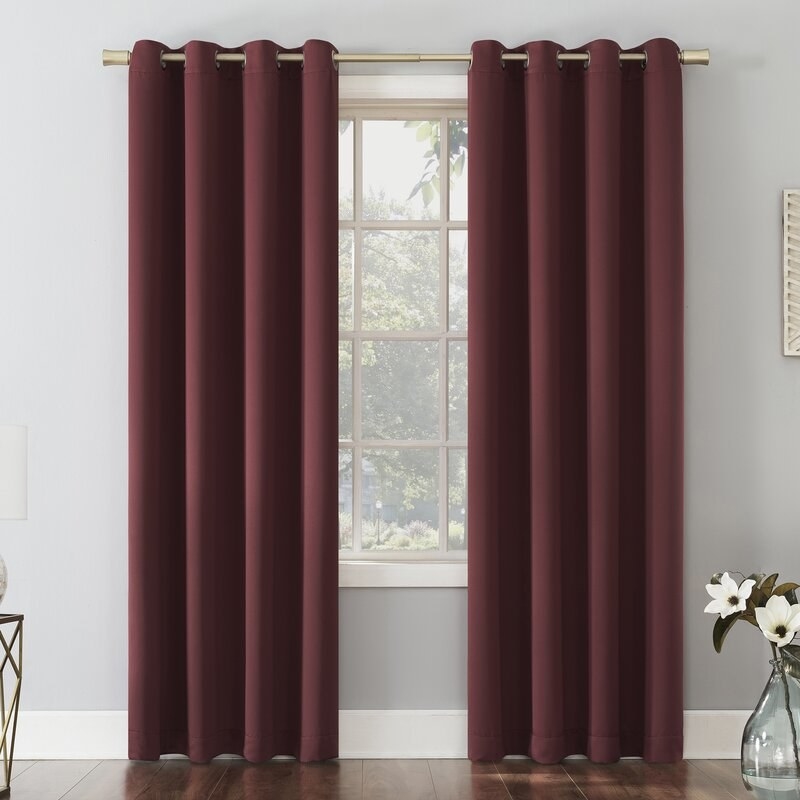 The wine red curtains