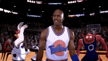 Gif of characters celebrating on basketball court
