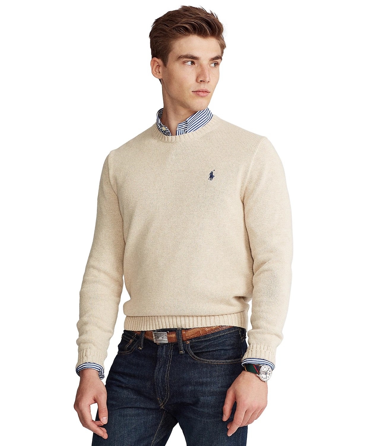model wearing crewneck sweater