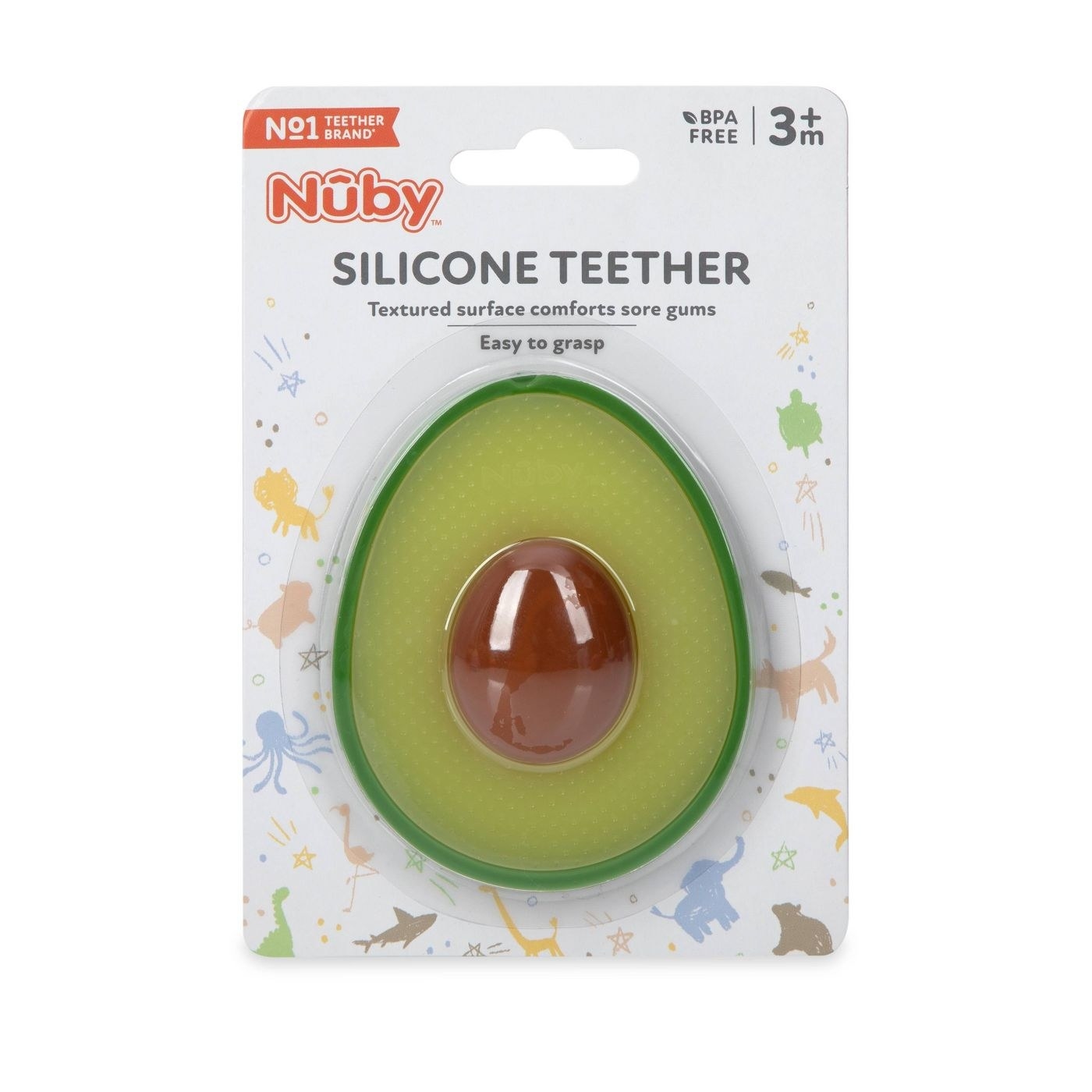 An avocado silicone teether