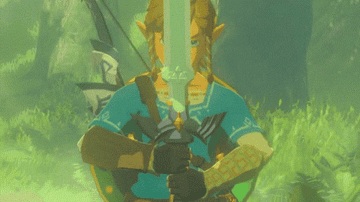 Link swinging a sword in The Legend of Zelda: Breath of the Wild.