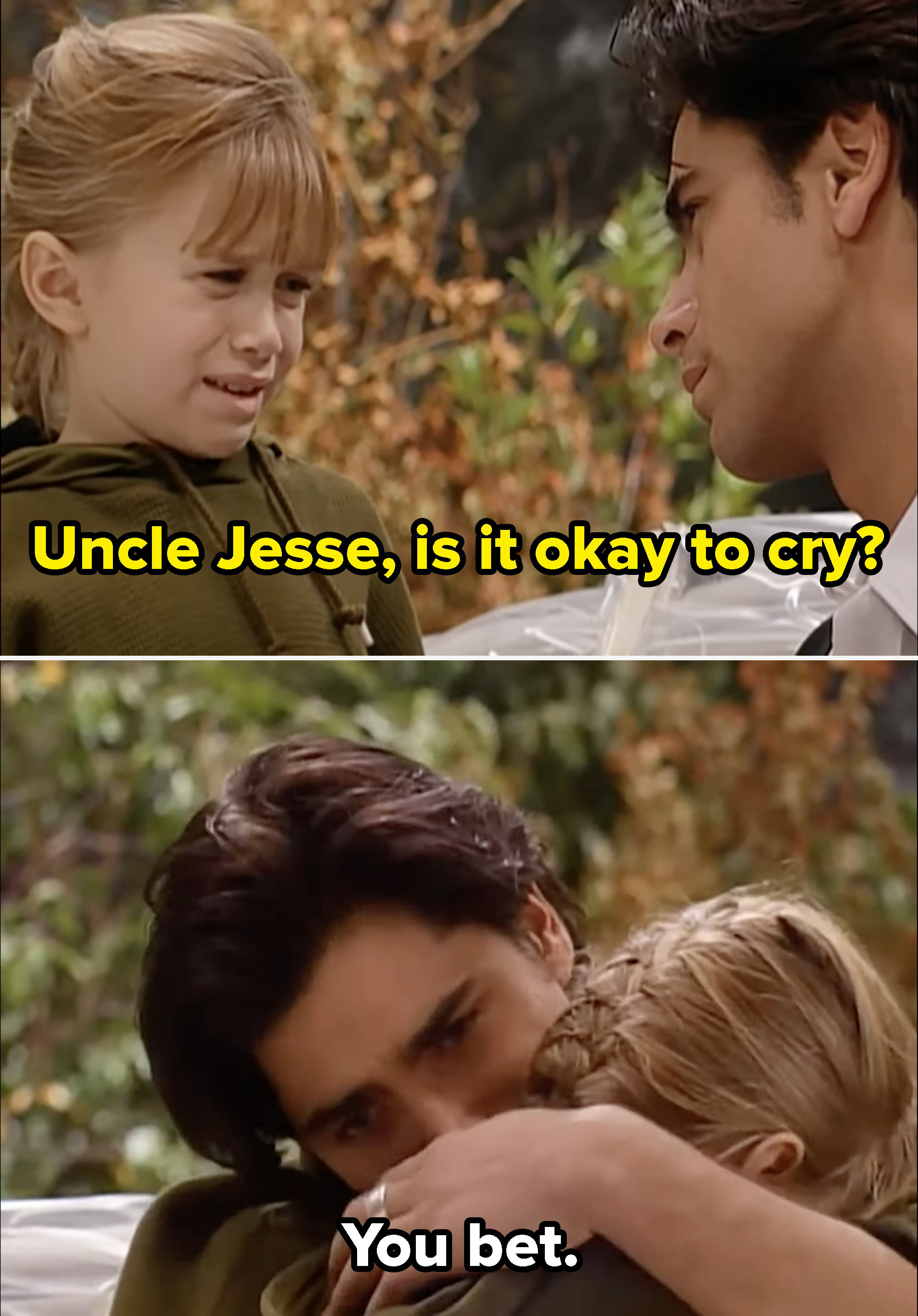 Michelle asking Uncle Jesse if it&#x27;s okay to cry
