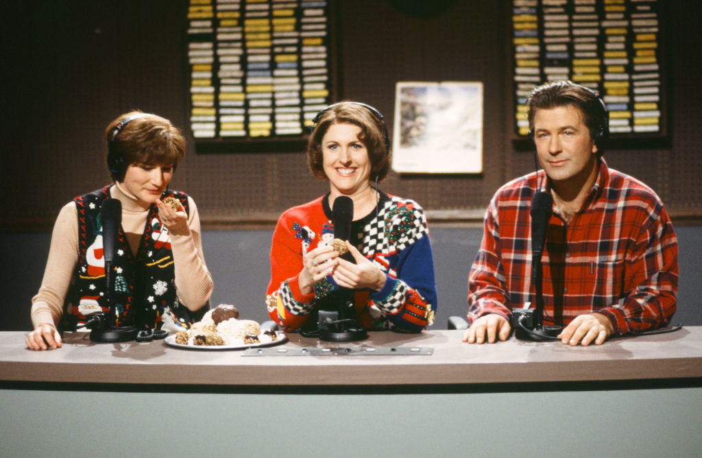Ana Gasteyer as Margaret Jo McCullin, Alec Baldwin as Pete Schwetty, Molly Shannon as Terry Rialto during 'The Delicious Dish' skit