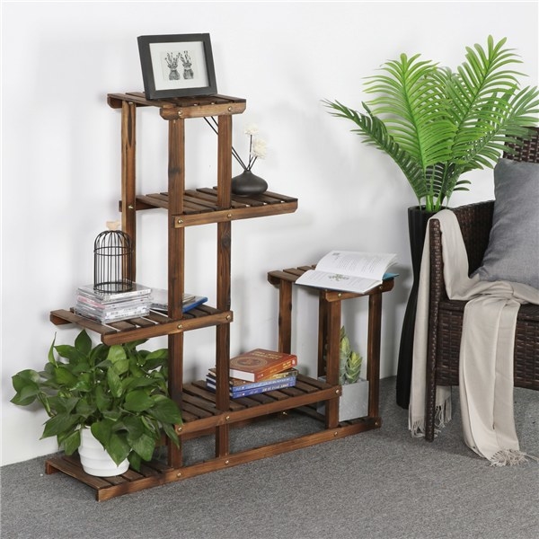 The wooden plant stand.