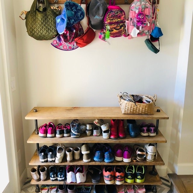 Reviewer&#x27;s photo of rustic shoe rack