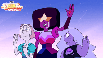 a gif of three characters from steven universe waving hello