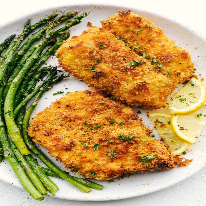 Crusted cod with asparagus.