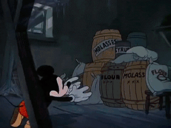 Ghosts are scared of flour-covered Mickey Mouse, Donald Duck, and Goofy
