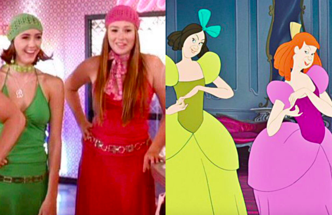 The stepsisters dressed like their animated counterparts