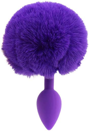 Purple silicone butt plug with matching faux bunny tail