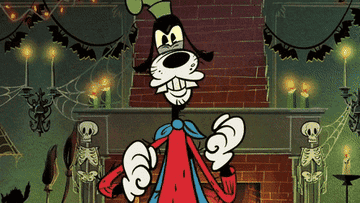 Goofy scares himself with his own sock puppet