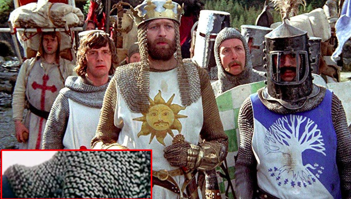 The characters wearing chain mail, which is just yarn