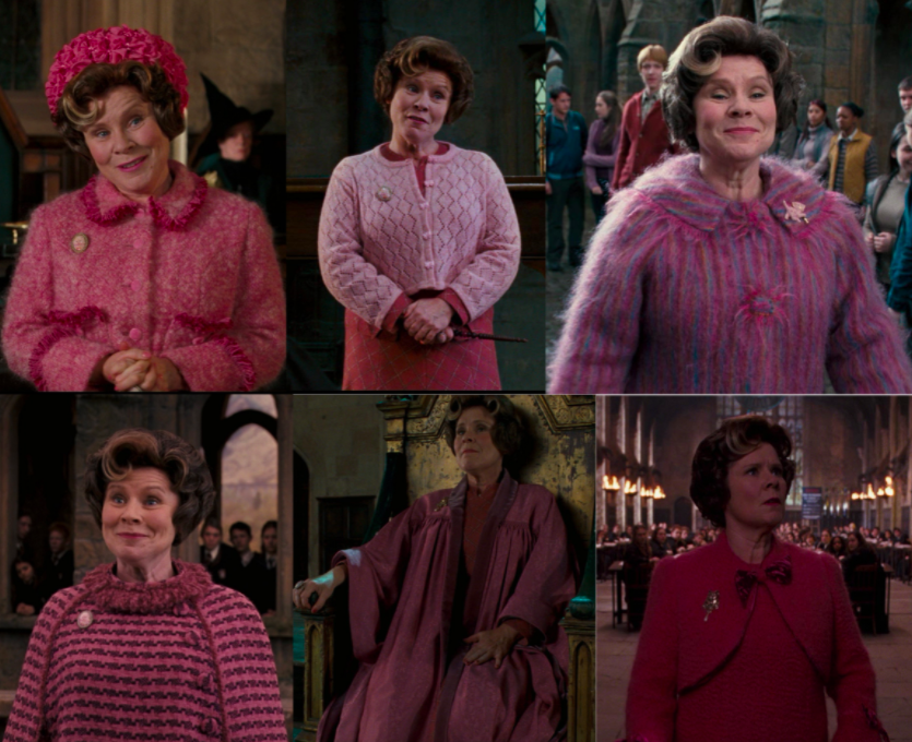 Umbridge wearing darker and darker shades of pink