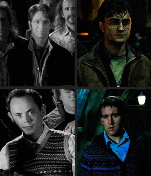 Neville y Harry vestidos como sus padres