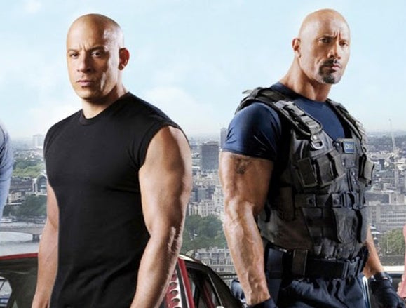 Vin and Dwayne pose for the "Fast" franchise.
