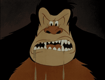 Animated gorilla breathes heavily while salivating