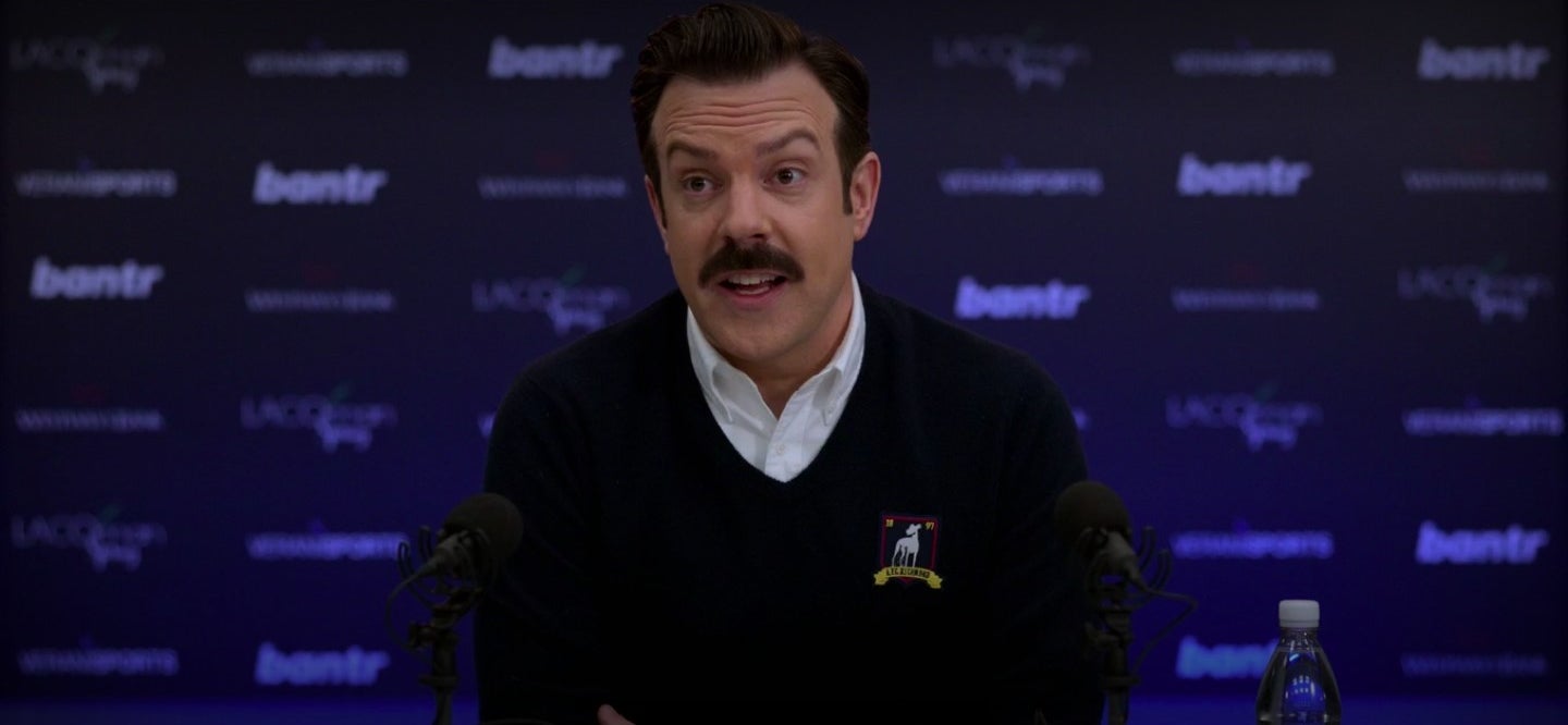 Ted speaks to the press in &quot;Ted Lasso.&quot;