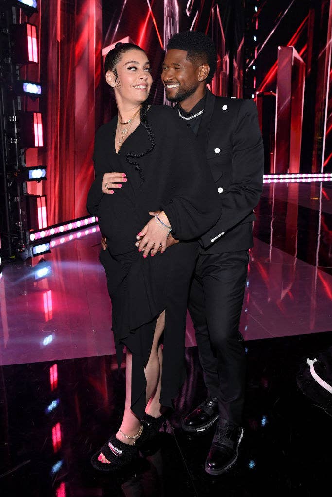 (L-R) Jennifer Goicoechea and Usher attend the 2021 iHeartRadio Music Awards