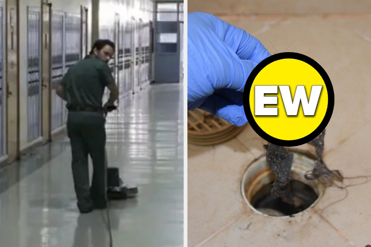 Charlie as a janitor in "It's Always Sunny" and a person taking hair out of a drain