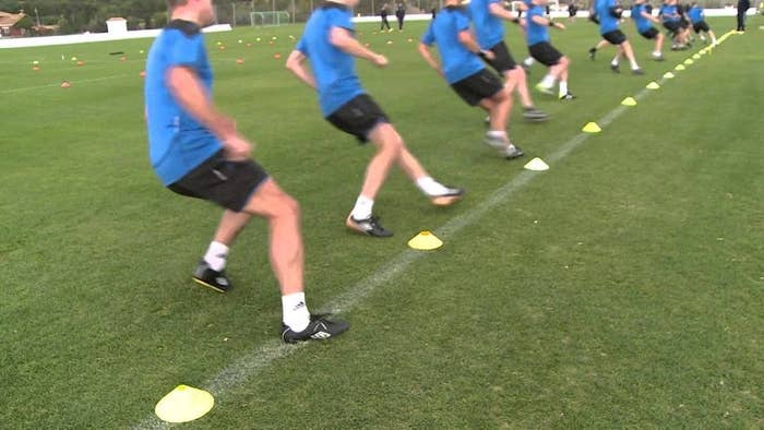 A group of students completing the beep test