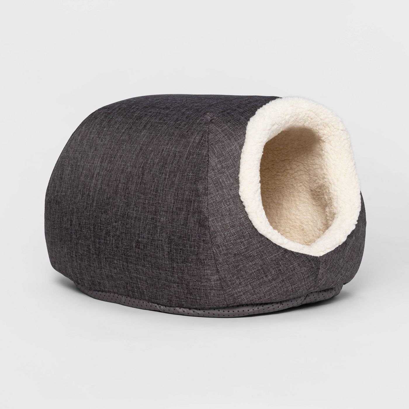 gray pet cave with sherpa lining