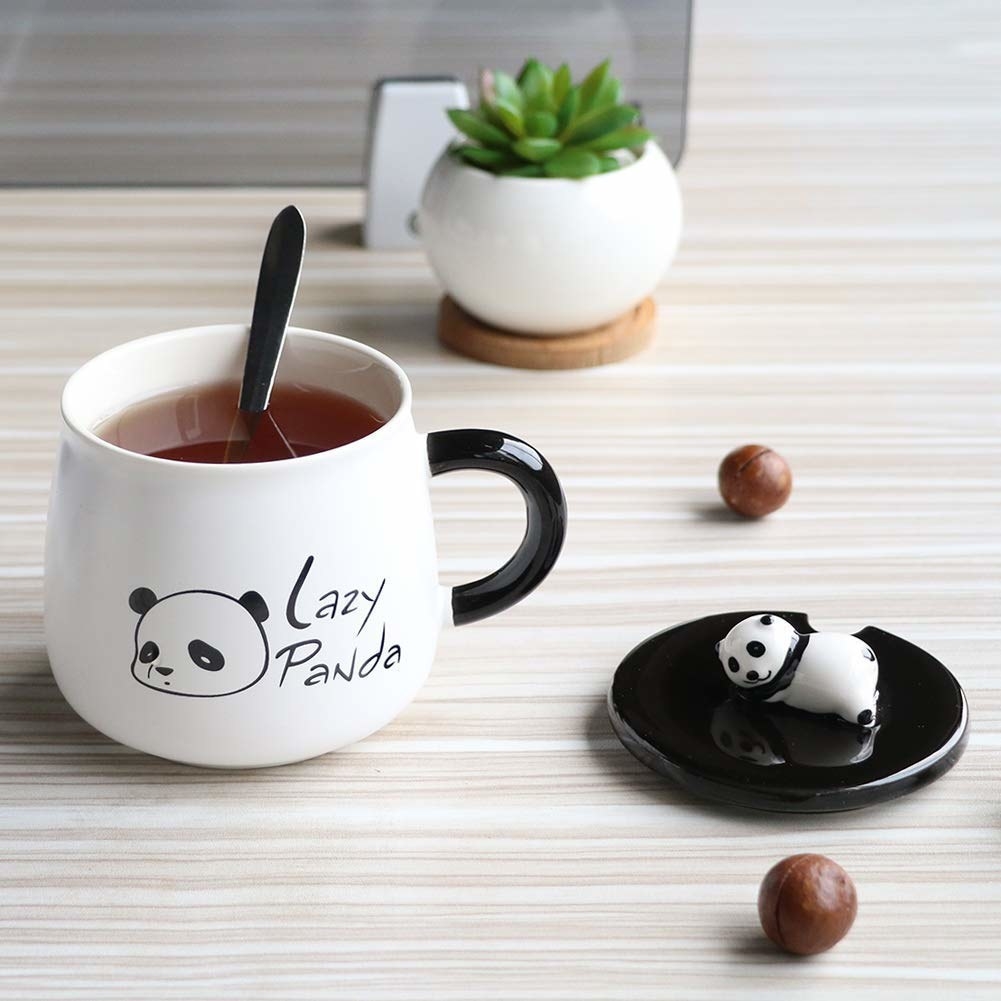 A lazy panda mug with coffee in it