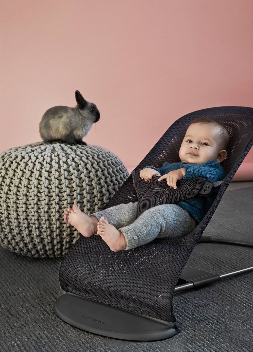 Baby in a BABYBJÖRN with a bunny
