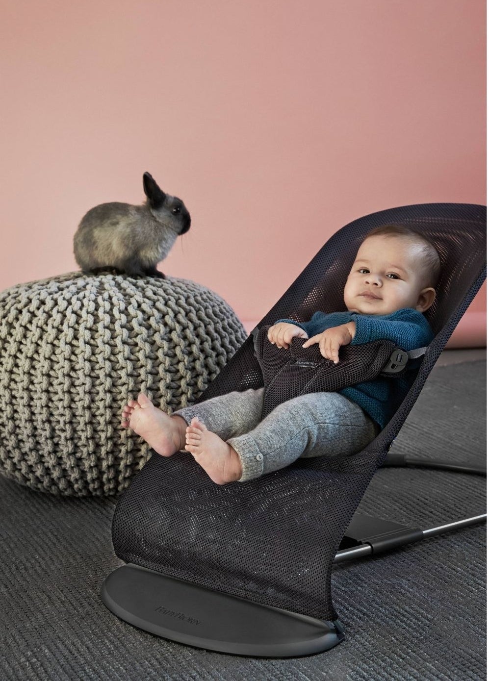 Baby in a BABYBJÖRN with a bunny