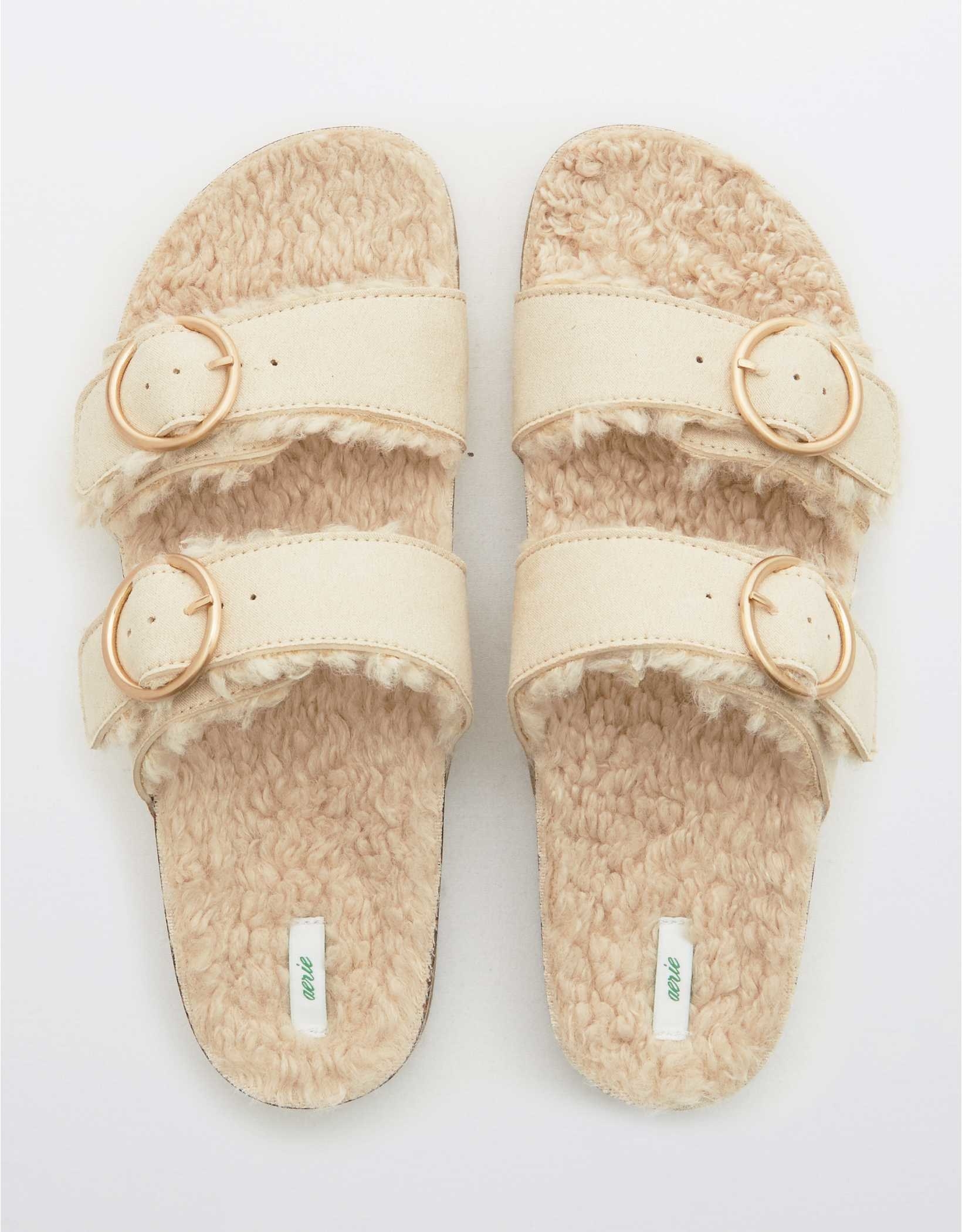 the slides with cotton interiors and cream straps