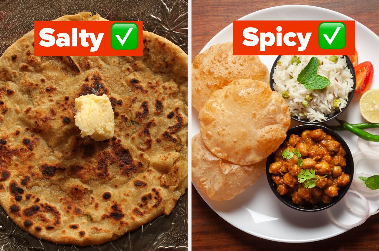 salty food on the left and spicy food on the right