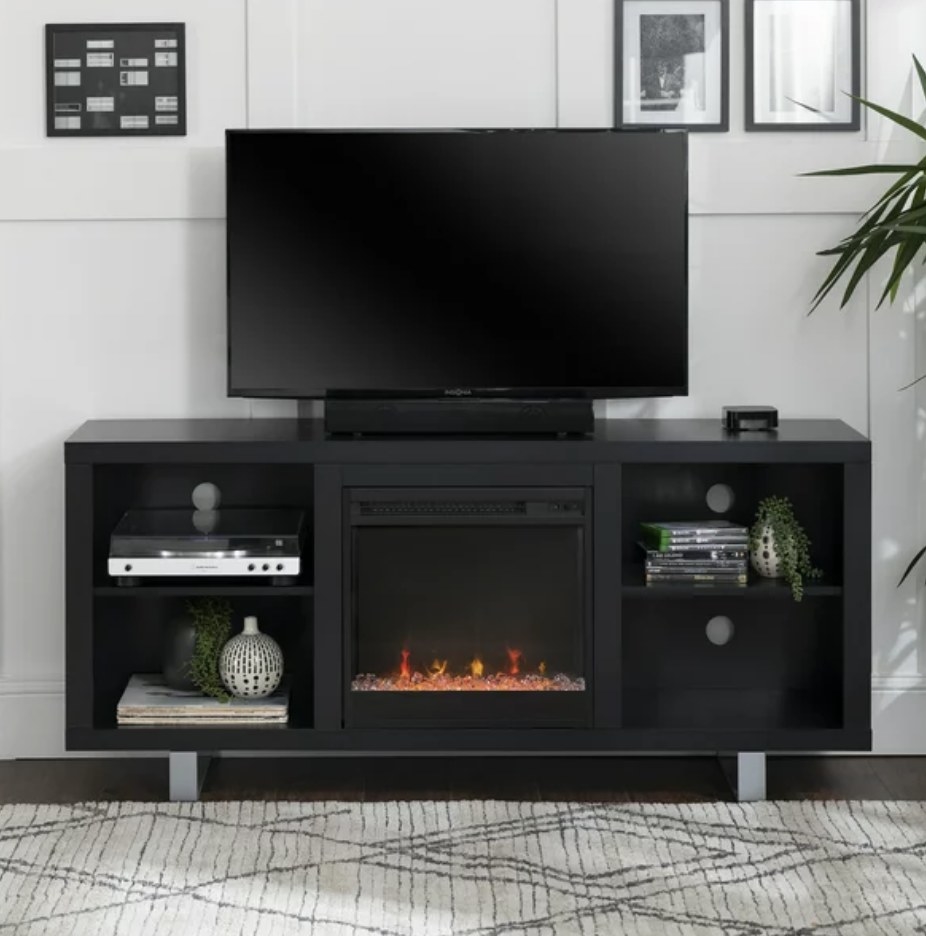 A black fireplace TV stand