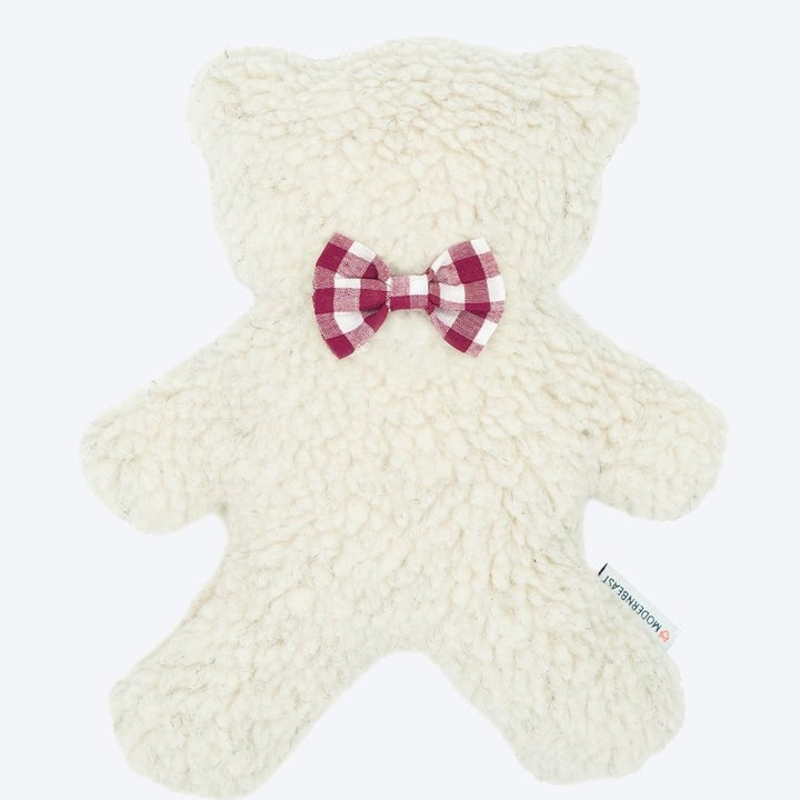 the sherpa bear with a red gingham bowtie